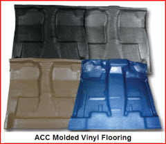ACC Auto Custom Carpet Molded Vinyl Flooring protects your floor pan from dirt and moisture and provides a great base for other flooring improvements.