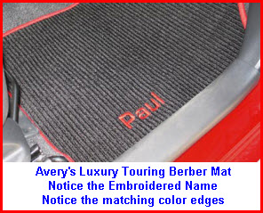Averys Berber Mat Luxury Touring Mat with Embroidered Name and Matching Color Edges.
