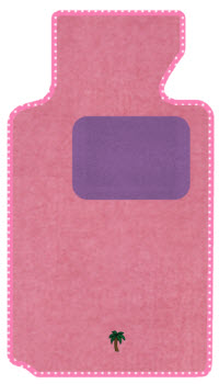 GG Bailey Custom Mat with Pink Carpet, Pink Polka Dot Binding, Purple Heelpad & Palm Tree Logo