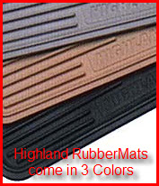 Highland Universal Fit Rubber Mats come in three colors; grey, black and tan.