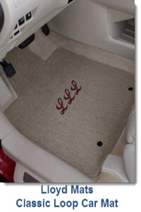 LloydMats Classic Loop Carpeted Car mat is economical, custom fit with lots of colors, logos. Long wearing, durable, polypropylene yarn with non-skid backing.