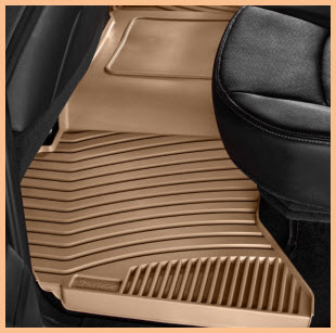 Michelin EdgeLiner Truck Floor Liner for the back seat area. Tan color, deep channels to keep feet dry and clean, and a soft rubber like touch and feel.