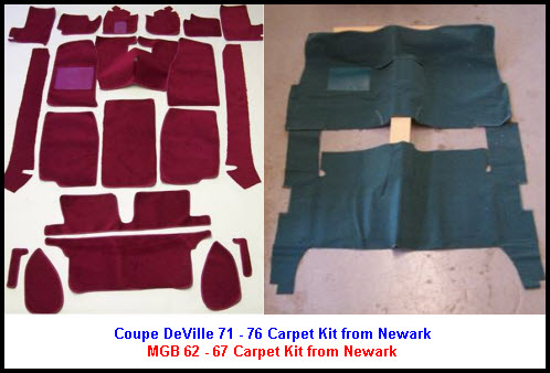 Newark Carpet Kit for 1971 to 1976 Cadillac Coupe DeVille. Newark carpet kit for 1962 to 1967 MGB.