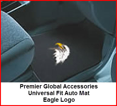 Premier Global Accessories Universal Fit Auto Mats with an Eagle Logo embroidered thereon