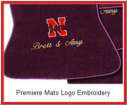 Custom Car Mats Personalized Premiere Logos include embroidered letters and some nice designs.