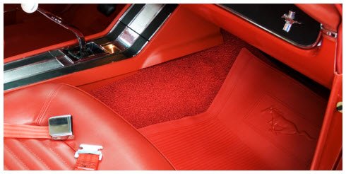 ACC Red Mustang Carpeting and Matching Car Mat with Mustang(Ford) Licensed Logo.