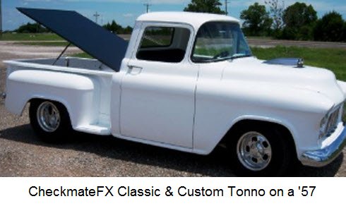 CheckMateFX Tonneau Cover is a hard fiberglass lid that is near watertight.