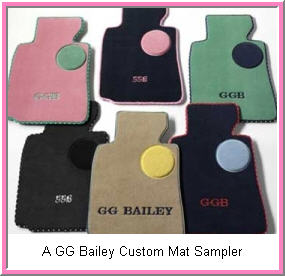 Custom Car Mats from GG Bailey come in thousands of colors, including pink and purple. Logos and monogram lettering are also available. Best of all you can customize your car mats online!