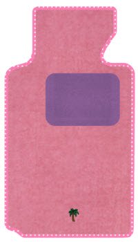 GG Bailey Custom Mat with Pink Carpet, Pink Polka Dot Binding, Purple Heelpad & Palm Tree Logo