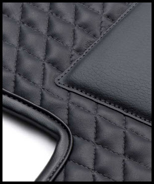 Inpelle Leather Car Mats are waterproof, resistant to dirt and very durable. This mat is deep black, with deep black binding and a deep black heel pad.