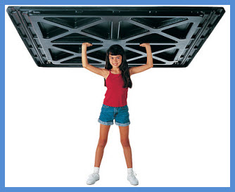 Some tonneau covers are so light that a child can lift them. In this pic a young lady lifts an Undercover tonneau cover that weighs in at almost the same weight as she does!