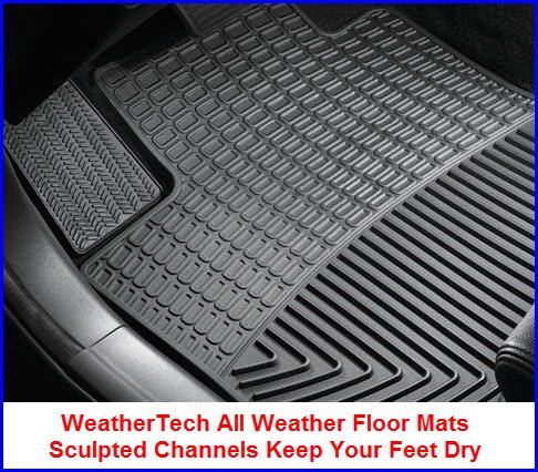 WeatherTech All Weather Car Floor Mats use Sculpted Channels to keep water, dirt, mud and other kinds of gunk off your shoes and the floor.
